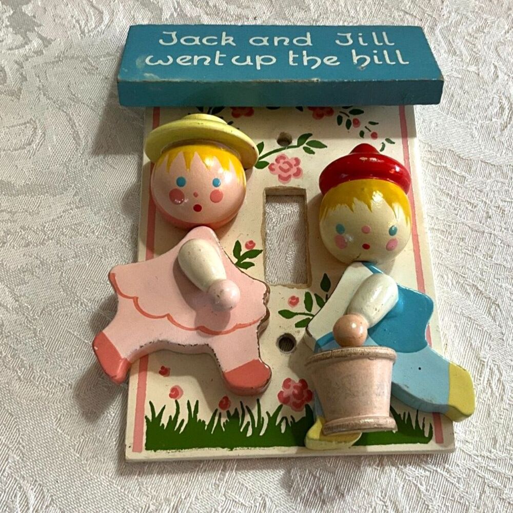 Vintage Irmi Wooden Jack and Jill light switch plate cover nursery child's room